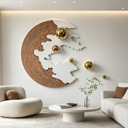Red Crescent Gold Orb Wall Sculpture