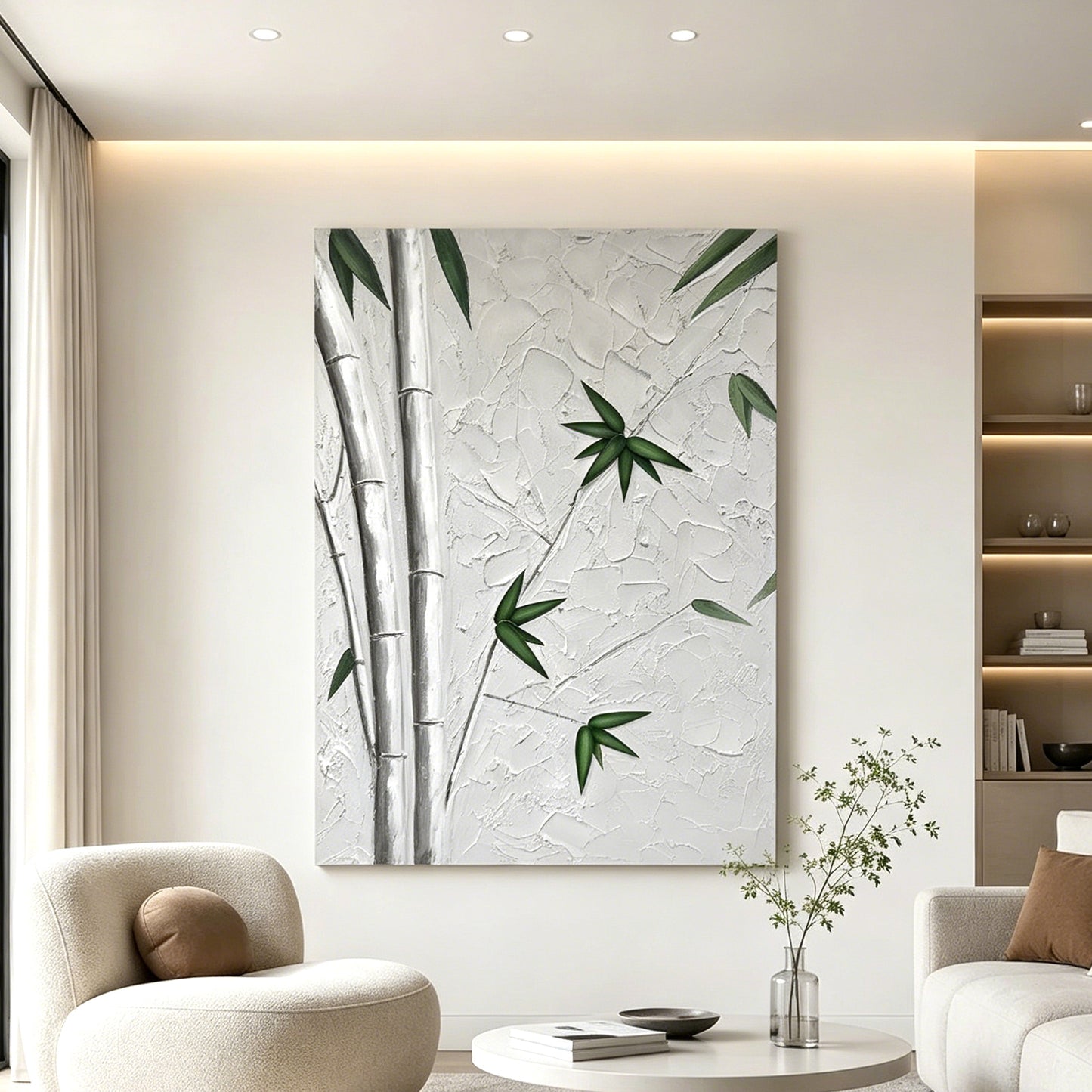 Green Bamboo Diptych Textured Art
