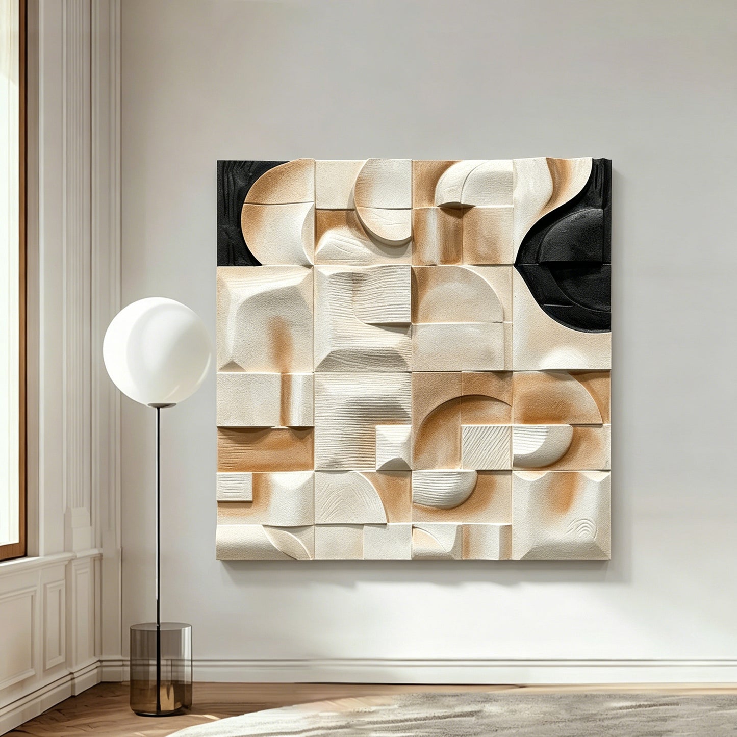 Ivory Cubist Carved Wall Sculpture