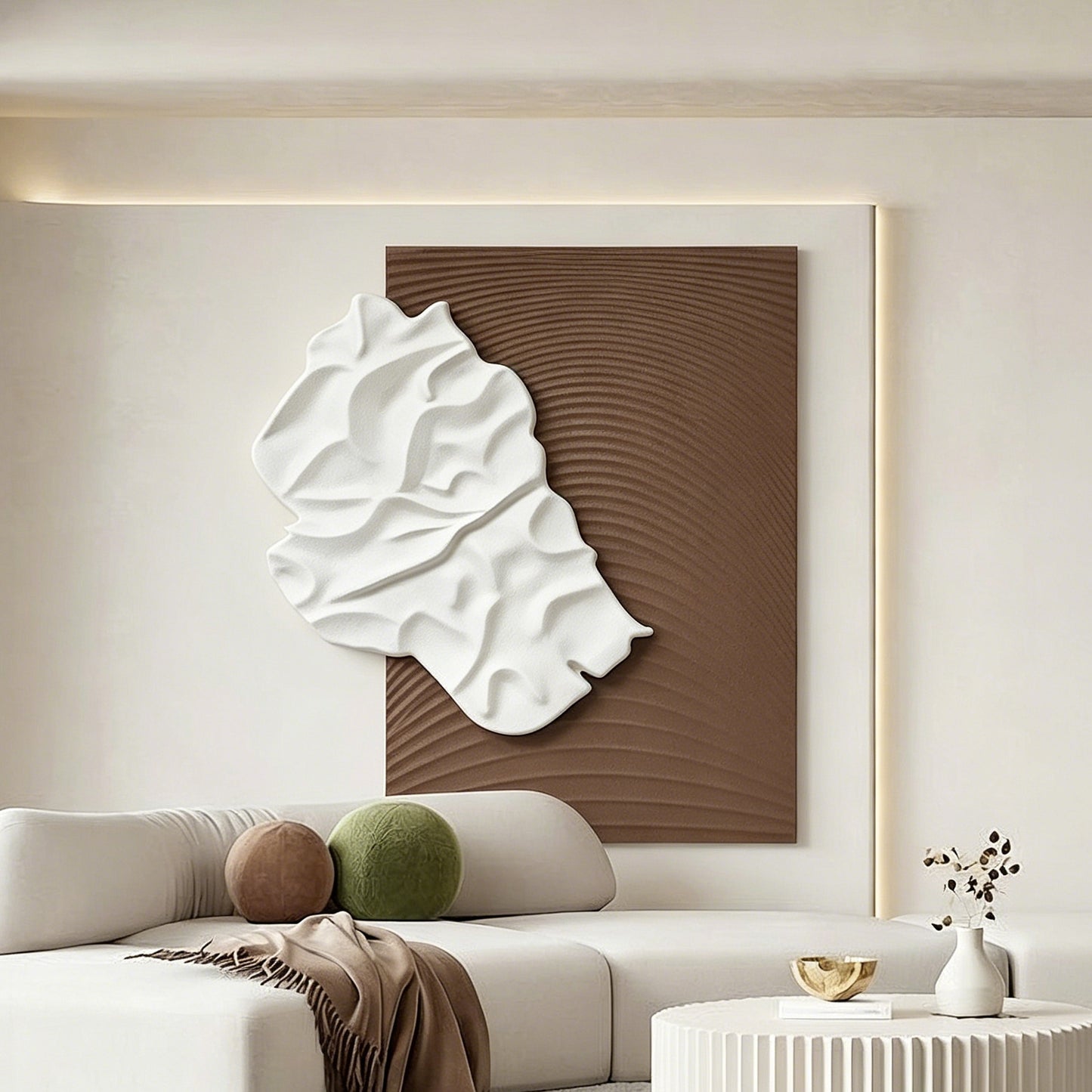 White Fold Brown Line Wall Relief