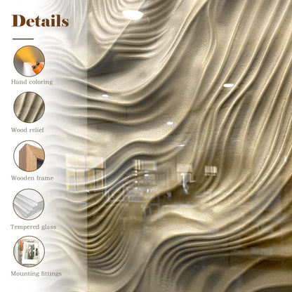 Gallery Worthy 3D Wave Art, Hand Carved Wood in Tempered Glass Frame