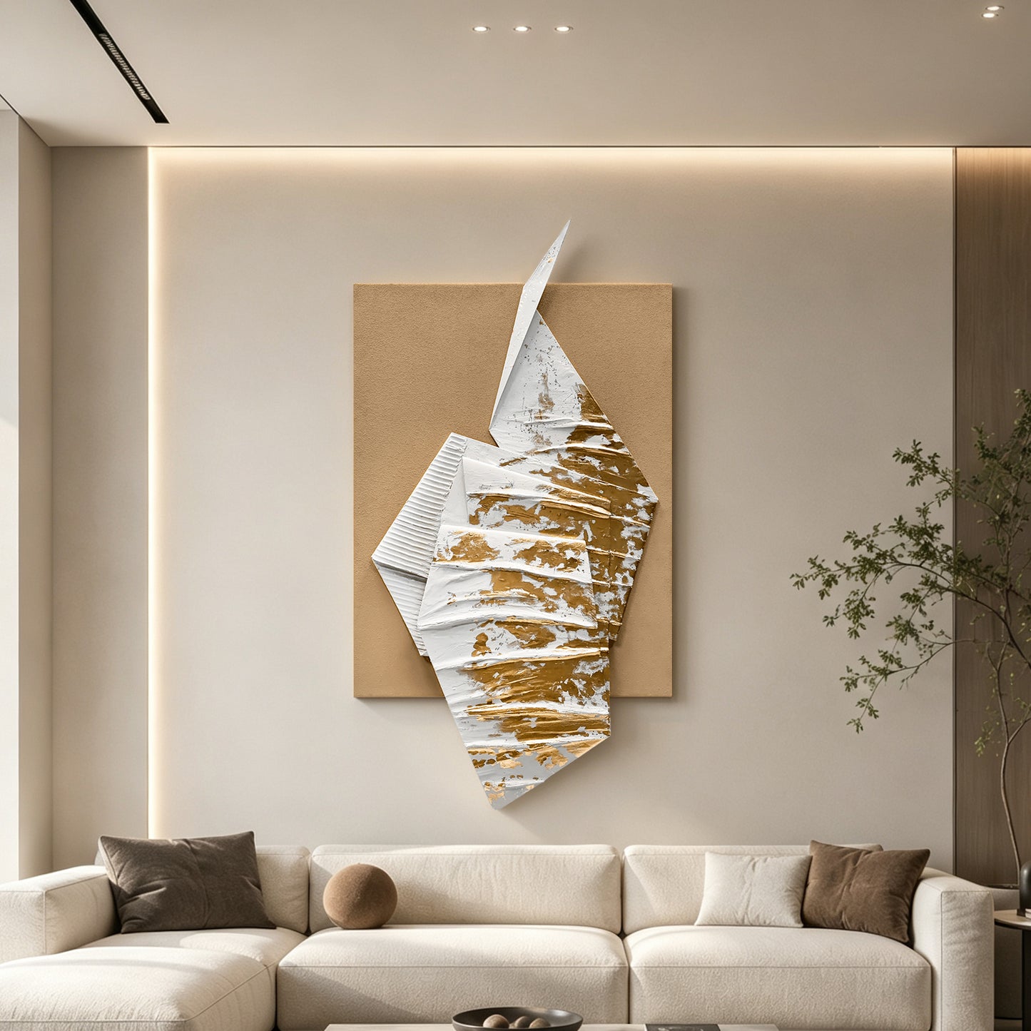 Golden Paper Ship Shadow Box Art