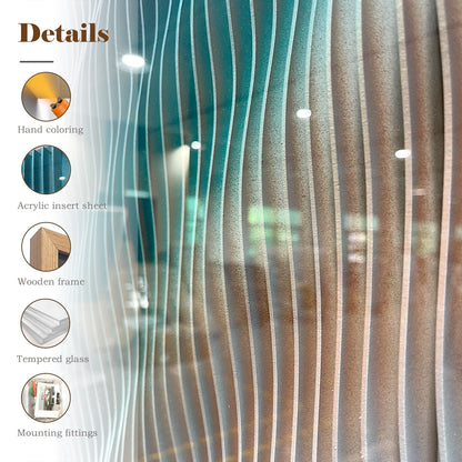 Contemporary Art Gallery Decor, 3D Vertical Wave Wood Sculpture with Color Gradient