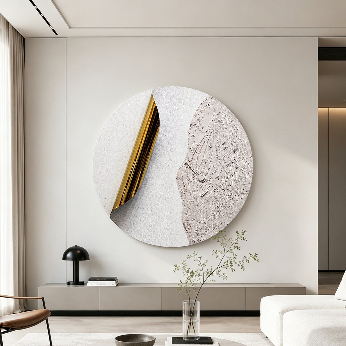 Blush Divide Round Textured Wall Art