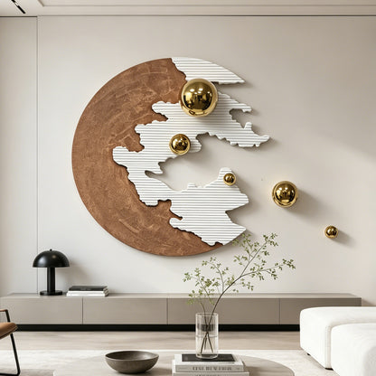 Red Crescent Gold Orb Wall Sculpture