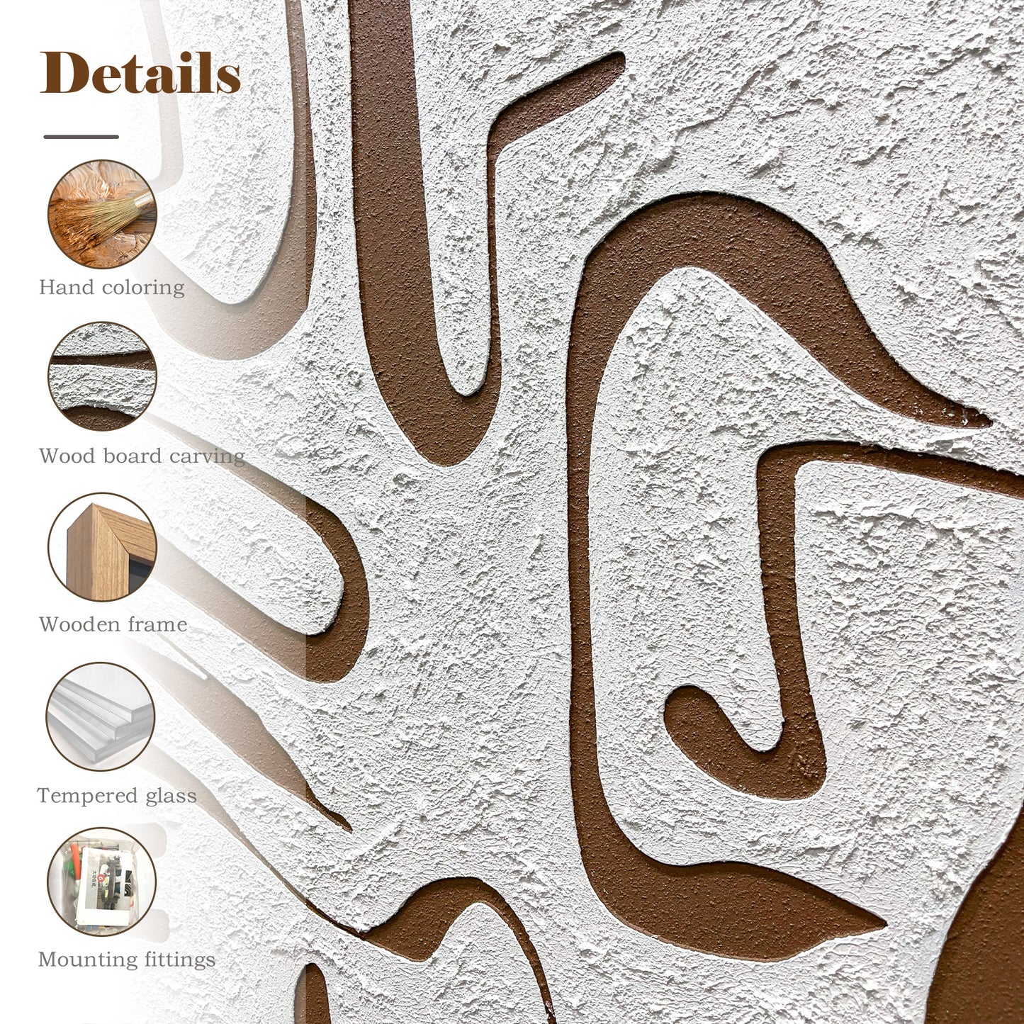 Modern abstract wooden carving decorative artwork, crafted from wood board with distinctive hollowed-out line details.