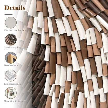 Modern 3D Wall Art, Handcrafted with Leather in Brown & White, Featuring Unique Artistic Design