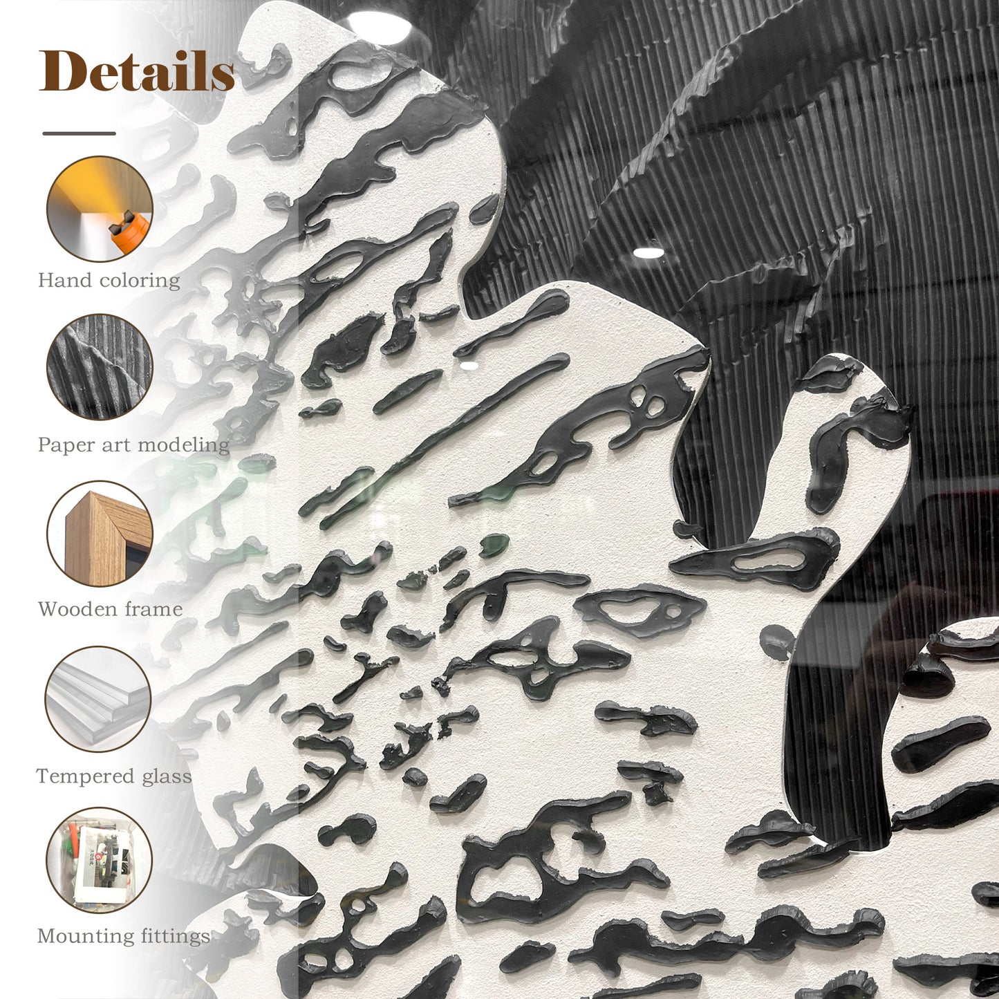 Minimalist Abstract Black and White Art, Flowing Paper Sculpture for Villa Interiors