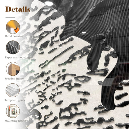 Minimalist Abstract Black and White Art, Flowing Paper Sculpture for Villa Interiors