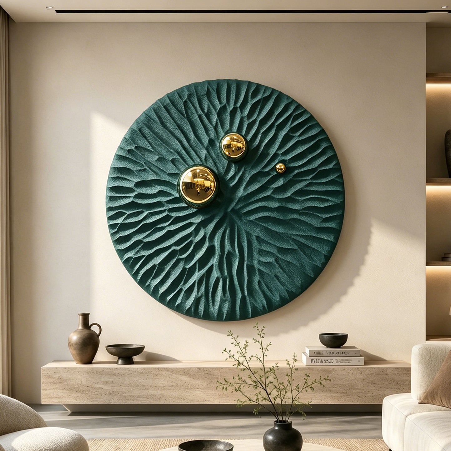 Emerald Ripple Gold Orb Wall Art