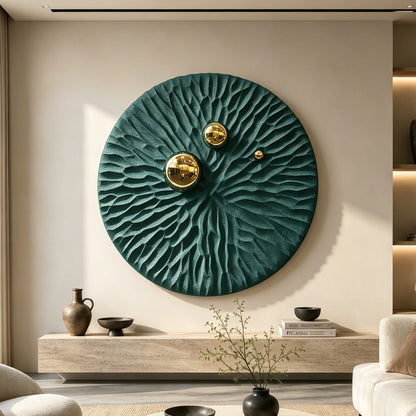 Emerald Ripple Gold Orb Wall Art