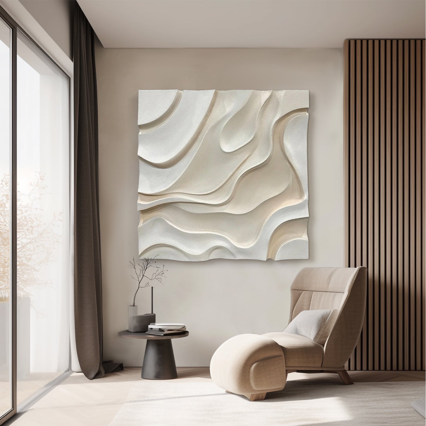 Ivory Wave Carved Wall Panel