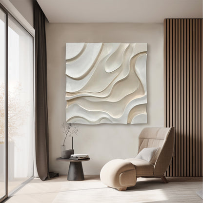 Ivory Wave Carved Wall Panel