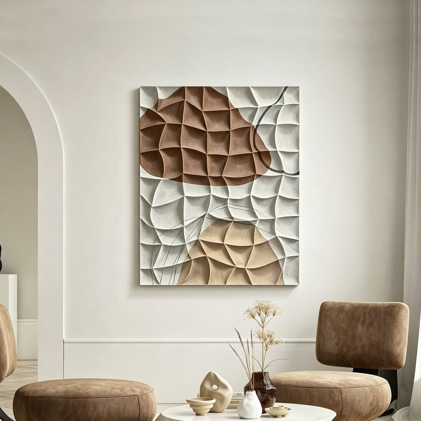 Taupe Leaf Canopy Textured Wall Art