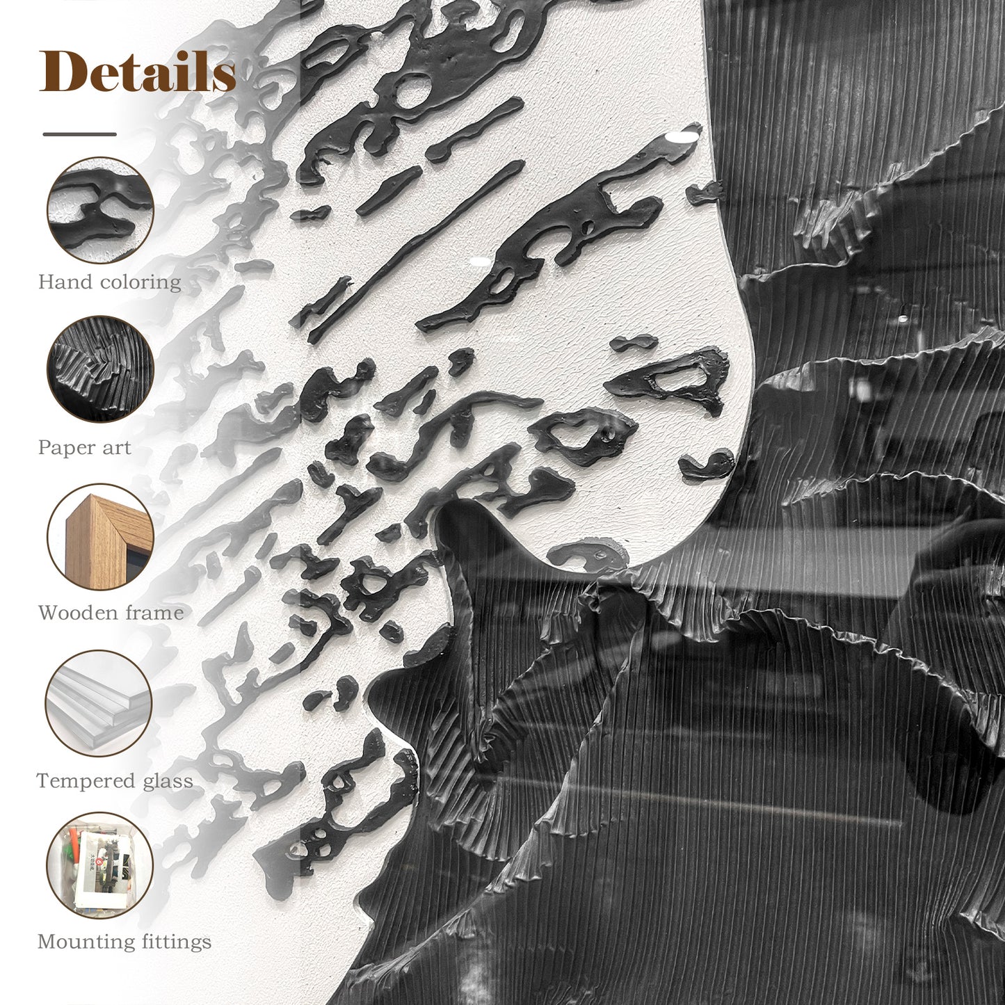 Modern Corporate Lobby Art, 3D Black and White Organic Sculpture with Tempered Glass