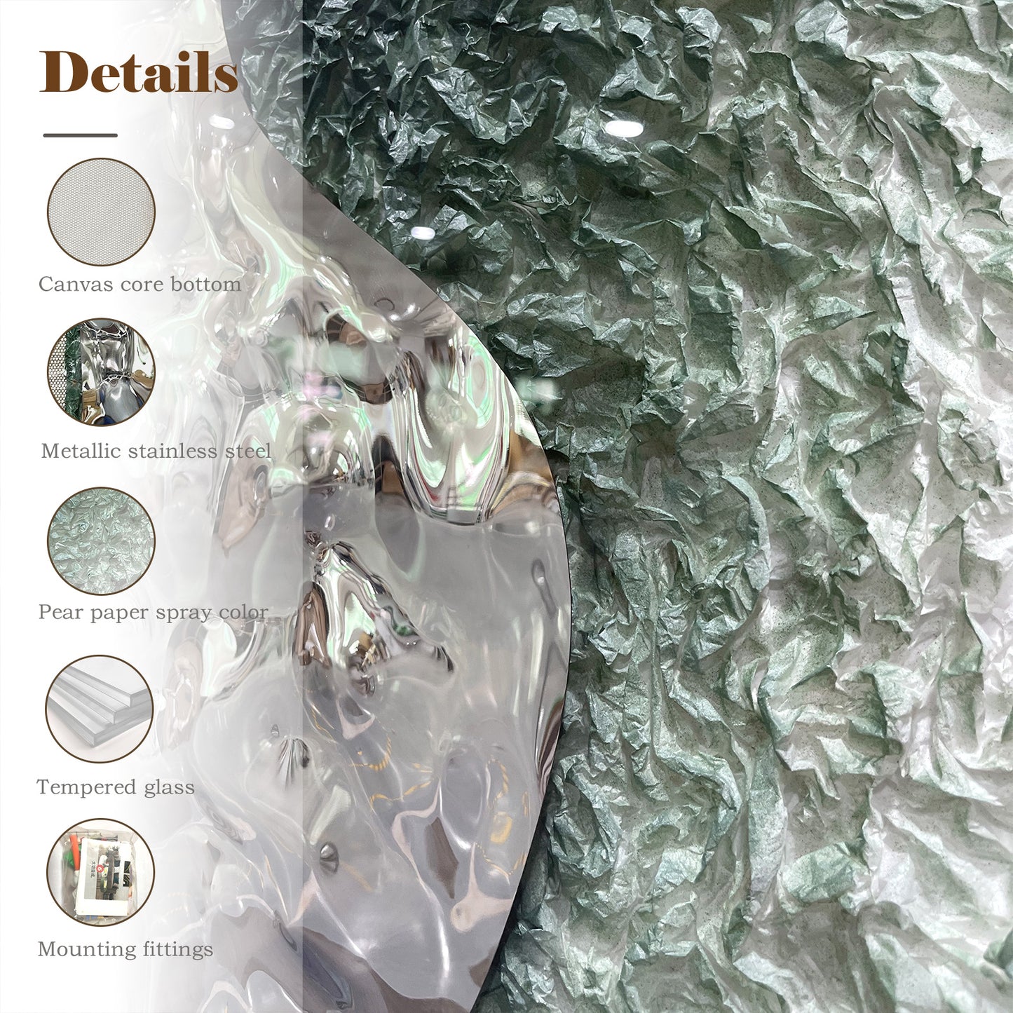 Luxury Corporate Wall Sculpture, Silver Metallic Foil and Green Paper Relief