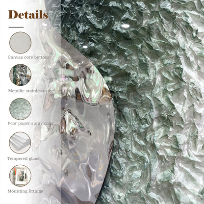 Luxury Corporate Wall Sculpture, Silver Metallic Foil and Green Paper Relief