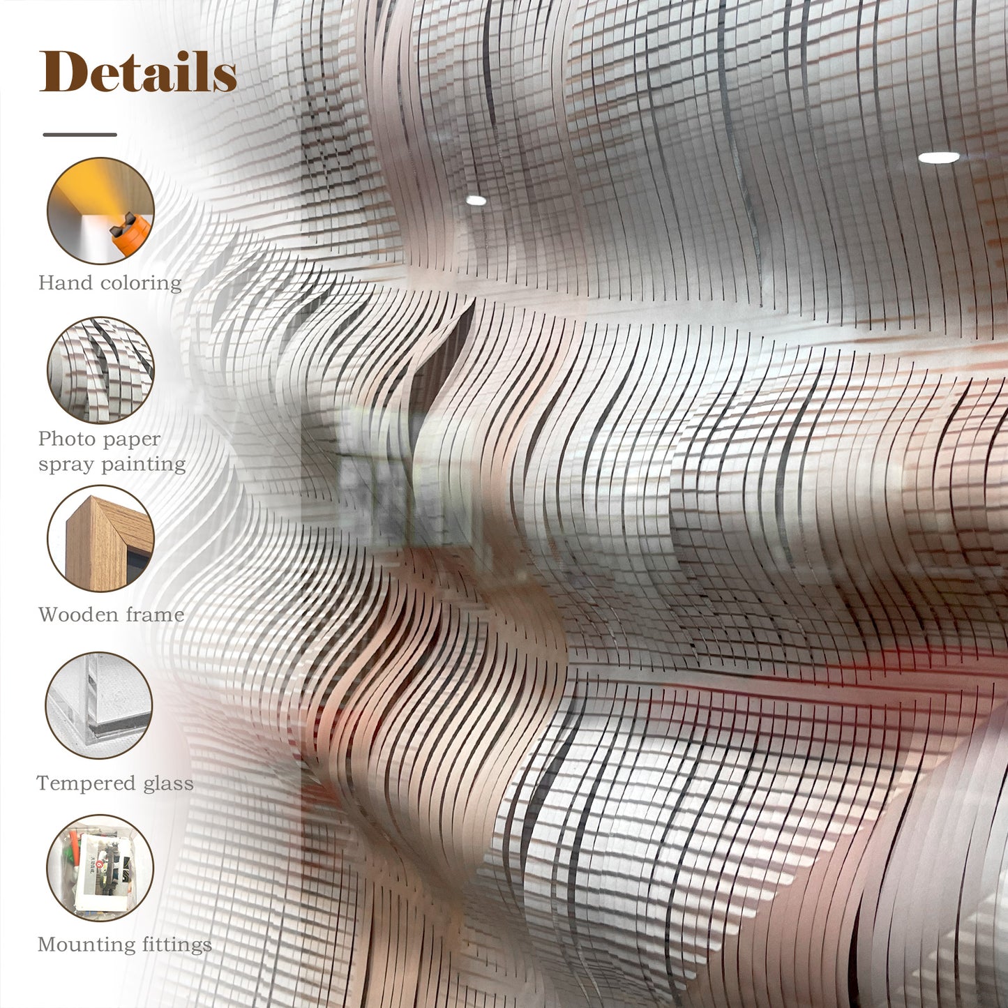 Handcrafted 3D paper artwork, modern textured wall art with delicate three-dimensional design.