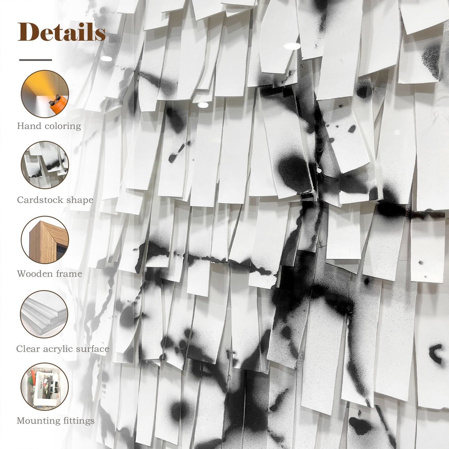 3D Abstract Leather Relief Wall Art - Black Ink Splash Decor
