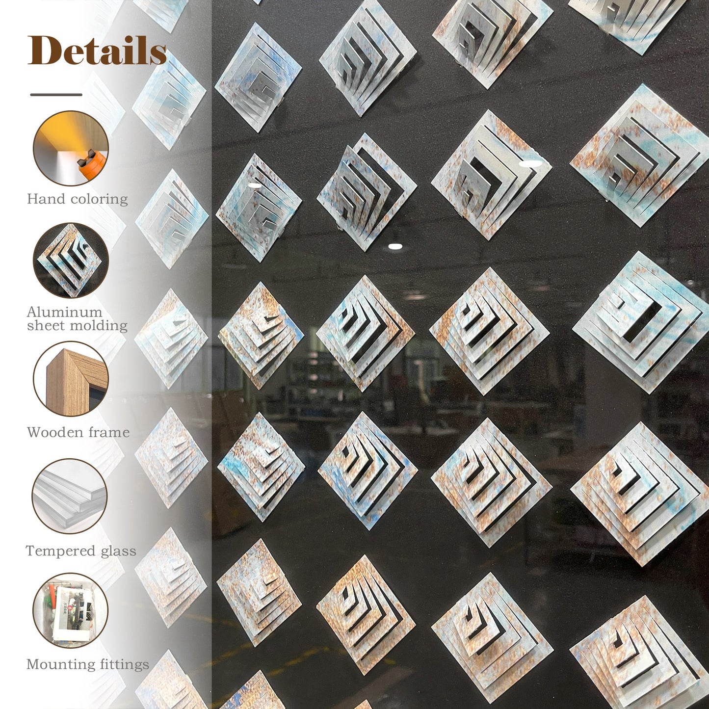 Abstract Iridescent Metal Patchwork Wall Art - Modern Relief
