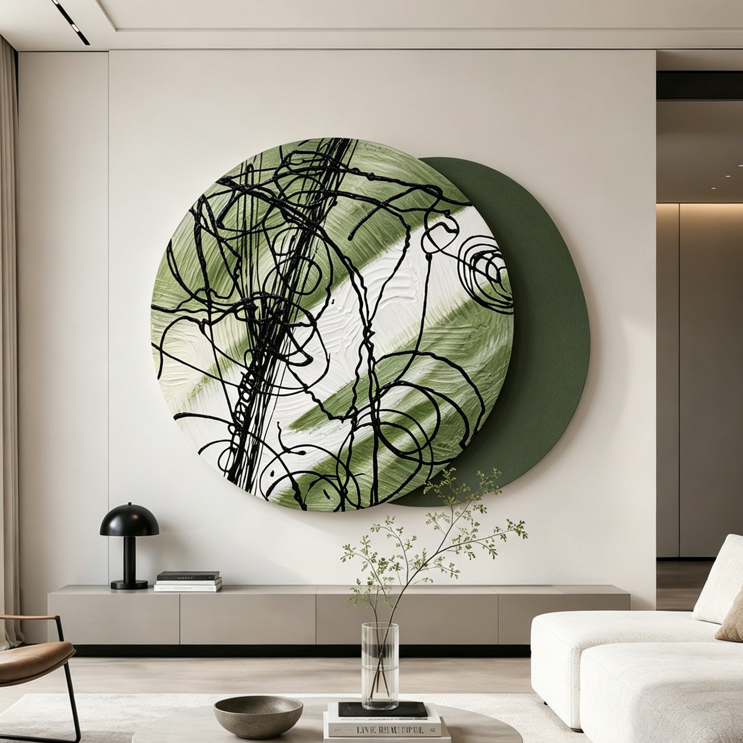 Taupe Ink Line Round Wall Art