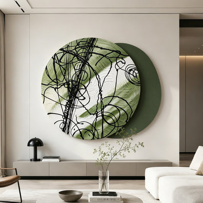 Taupe Ink Line Round Wall Art