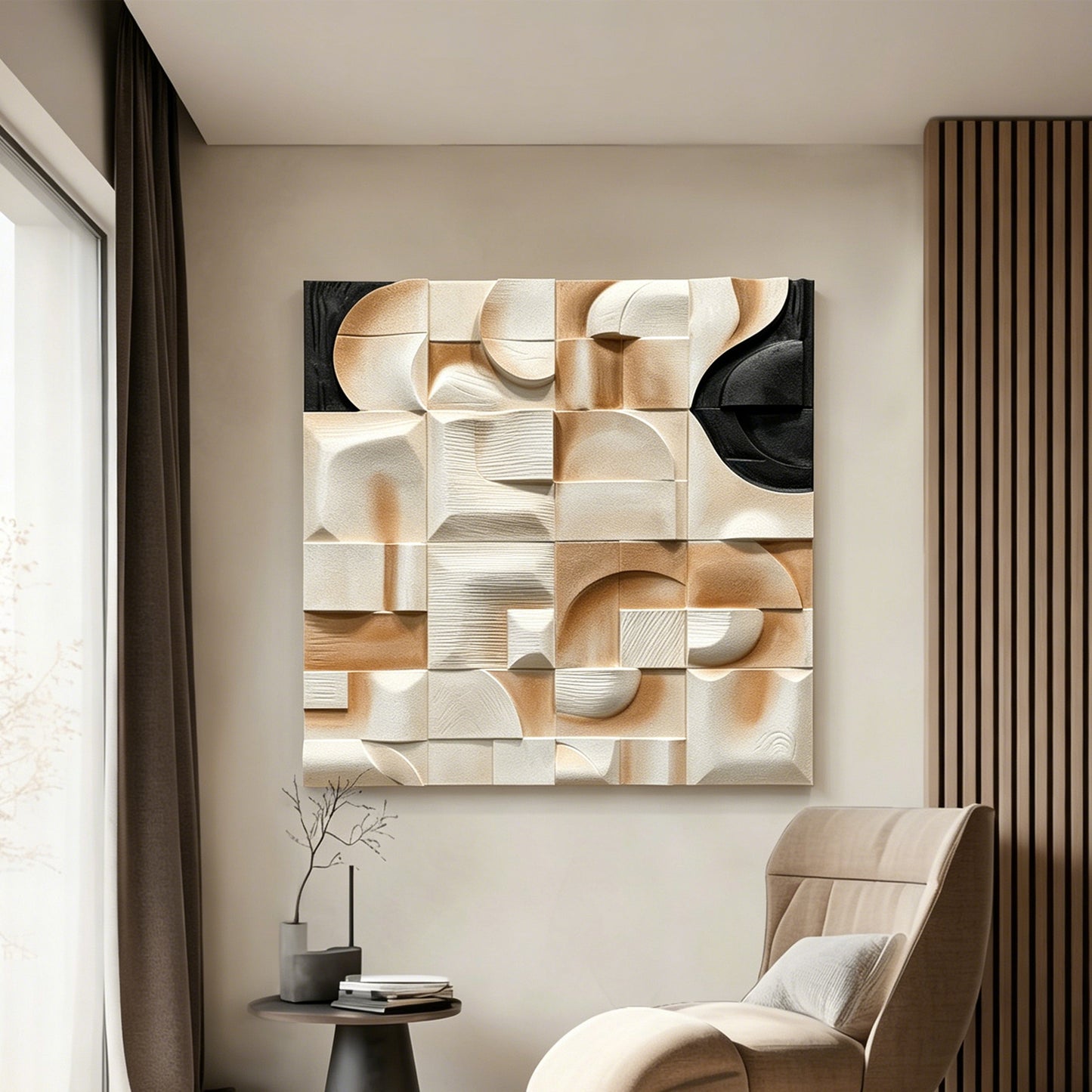 Ivory Cubist Carved Wall Sculpture