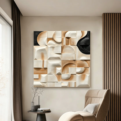 Ivory Cubist Carved Wall Sculpture