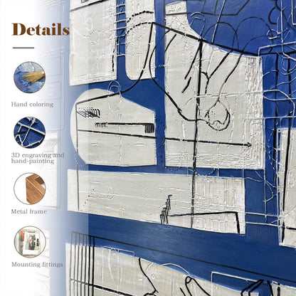 Abstract Line Art Wall Decor with Blue and Neutral Tones