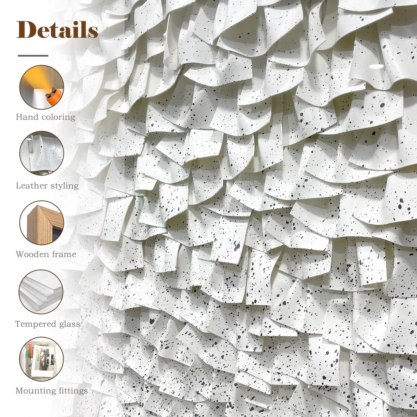 Handcrafted 3D Wall Art, Modern Minimalist Style with Integrated Leather & Solid Wood Frame