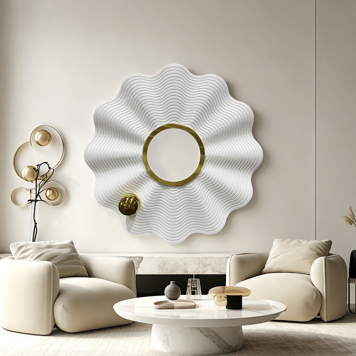 Ivory Fluted Halo Wall Sculpture
