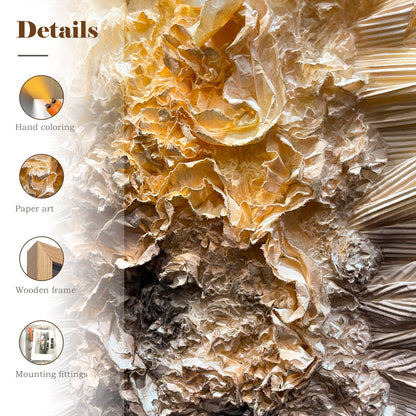 3D Abstract Paper Bloom Wall Sculpture - Fiery Amber Geode Art