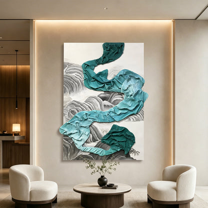 Teal Waterfall Sculptural Wall Art