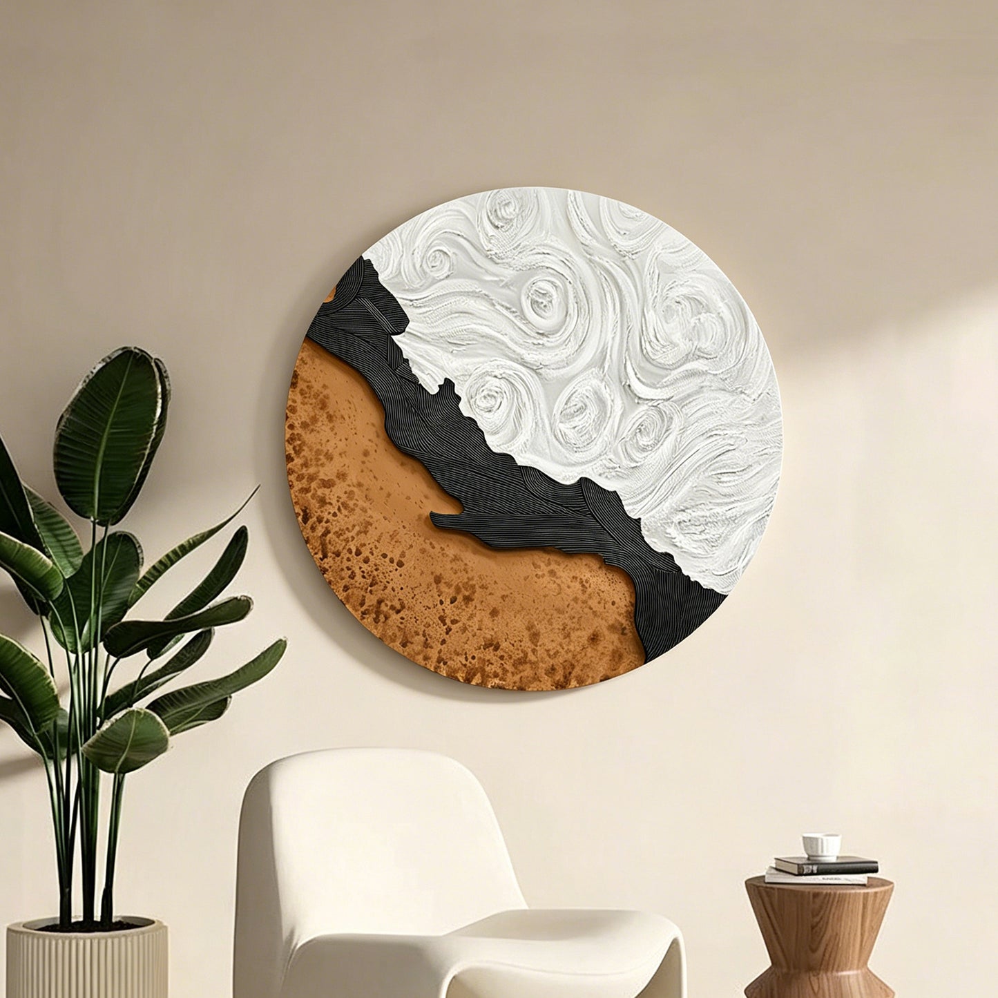 Black Gold Shore Round Wall Art