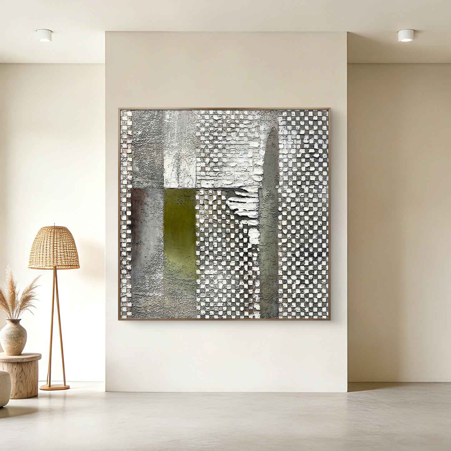 Extra Large Green Abstract Wall Art with Rich Thick Texture, Modern Elegant Artwork