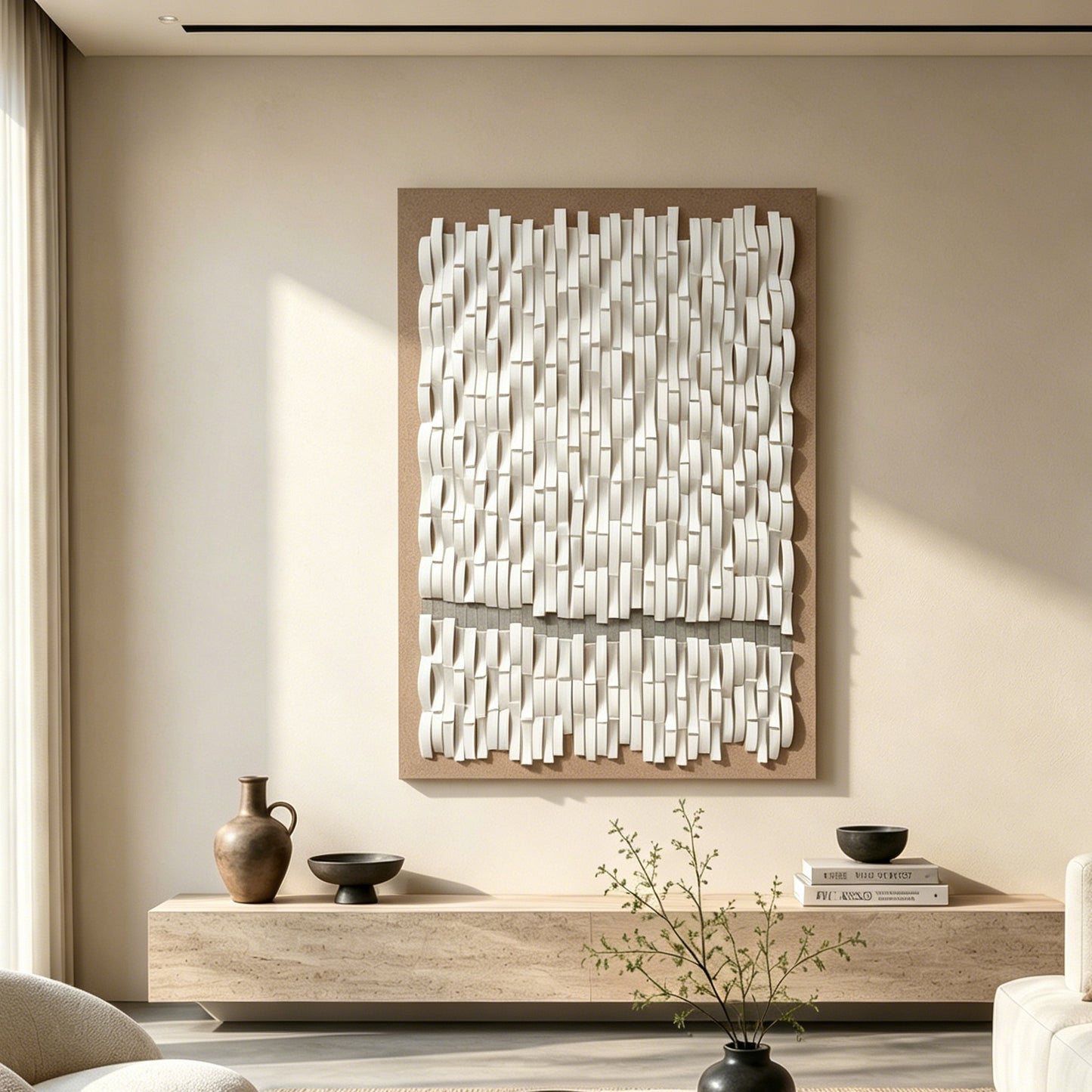 White Cascade Sculptural Wall Panel