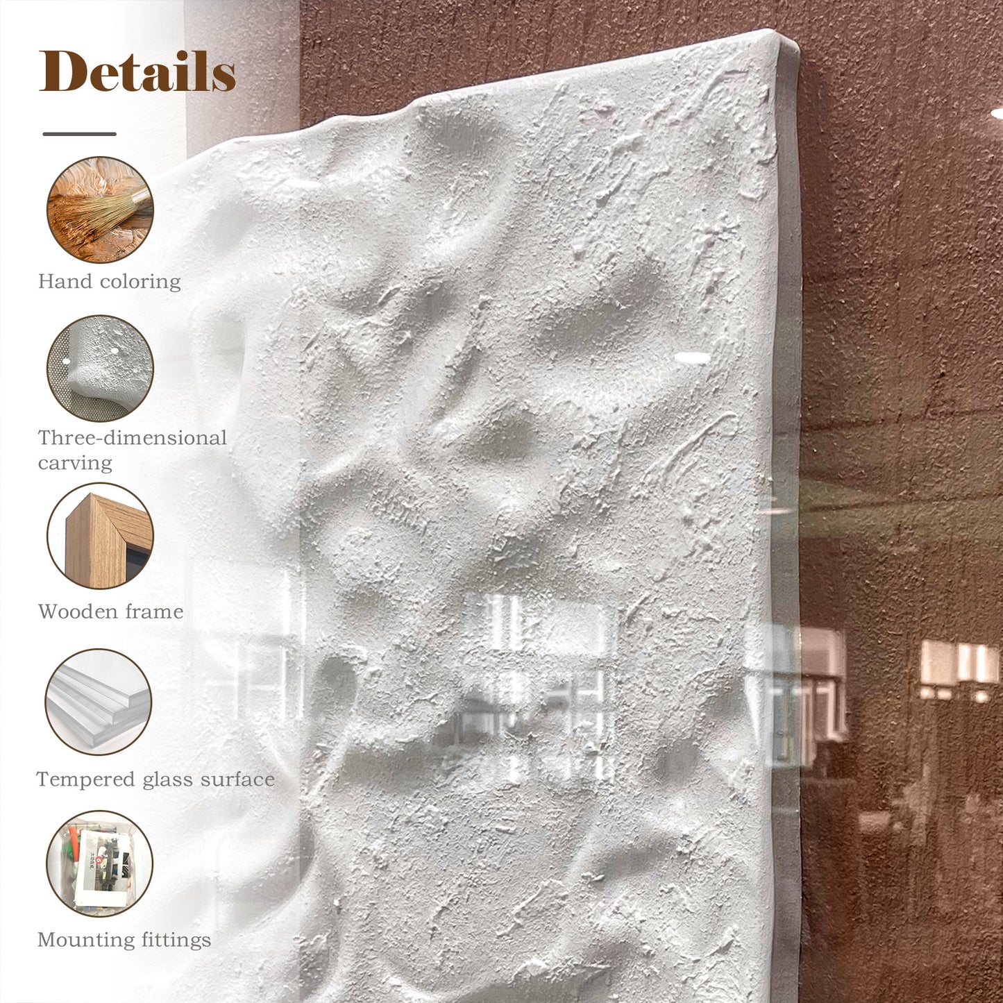 Decorative Relief Wall Panel – Wood Frame with Tempered Glass Surface