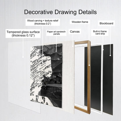 Modern Corporate Lobby Art, 3D Black and White Organic Sculpture with Tempered Glass