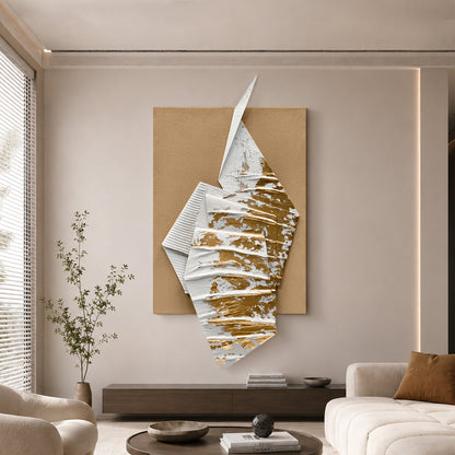 Golden Paper Ship Shadow Box Art