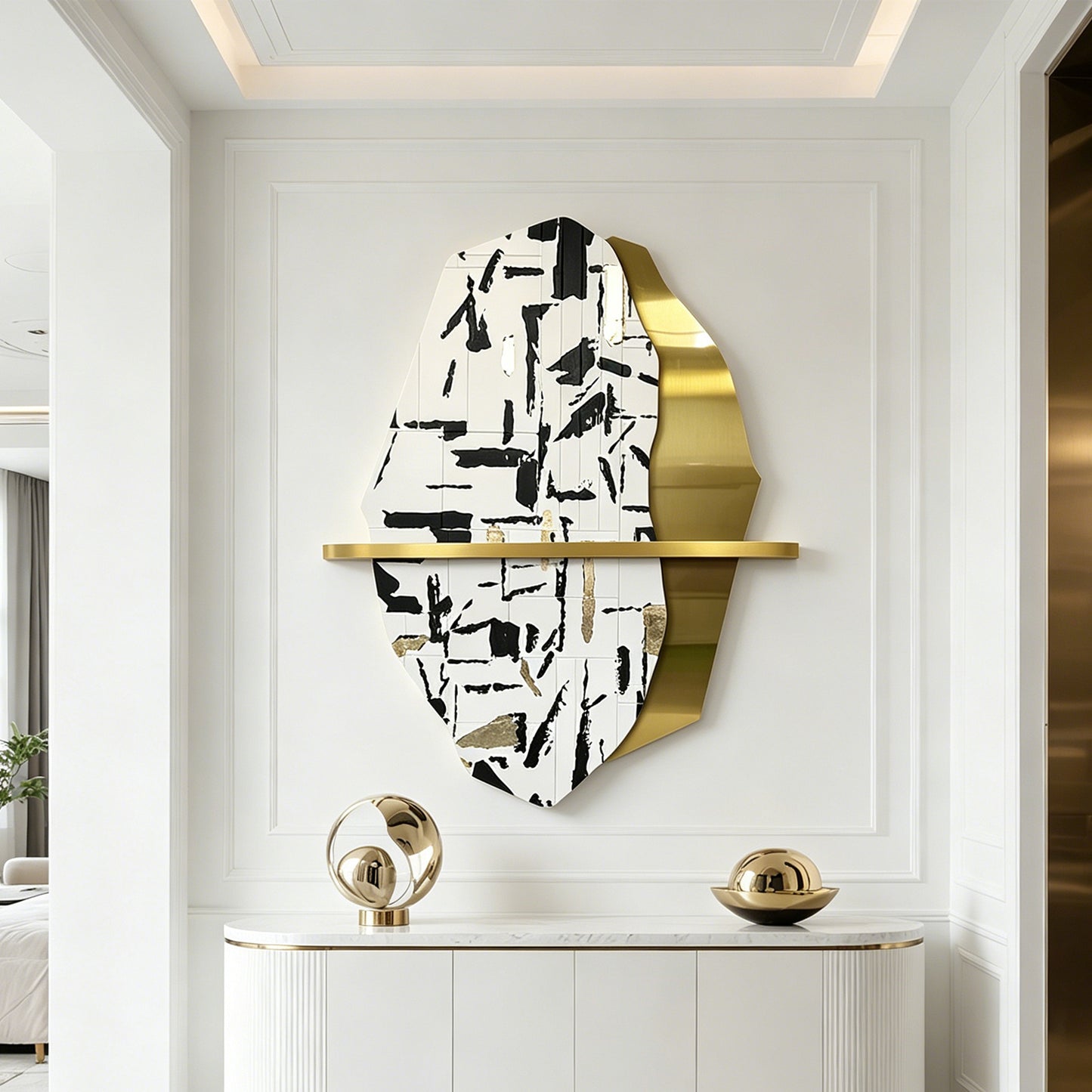 Black White Brushstroke Wall Sculpture