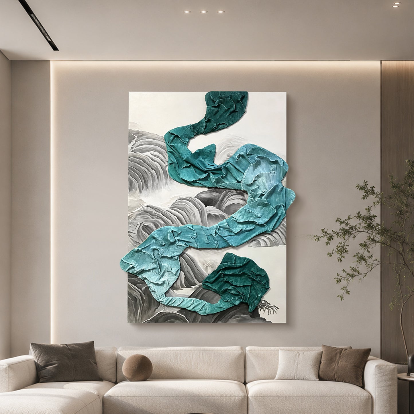 Teal Waterfall Sculptural Wall Art