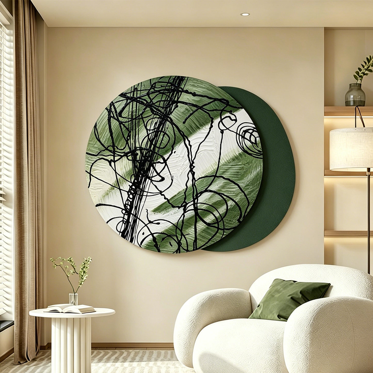 Taupe Ink Line Round Wall Art