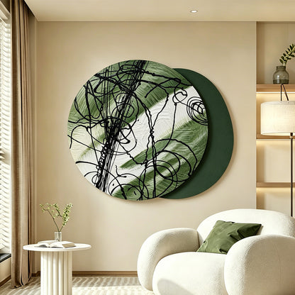Taupe Ink Line Round Wall Art