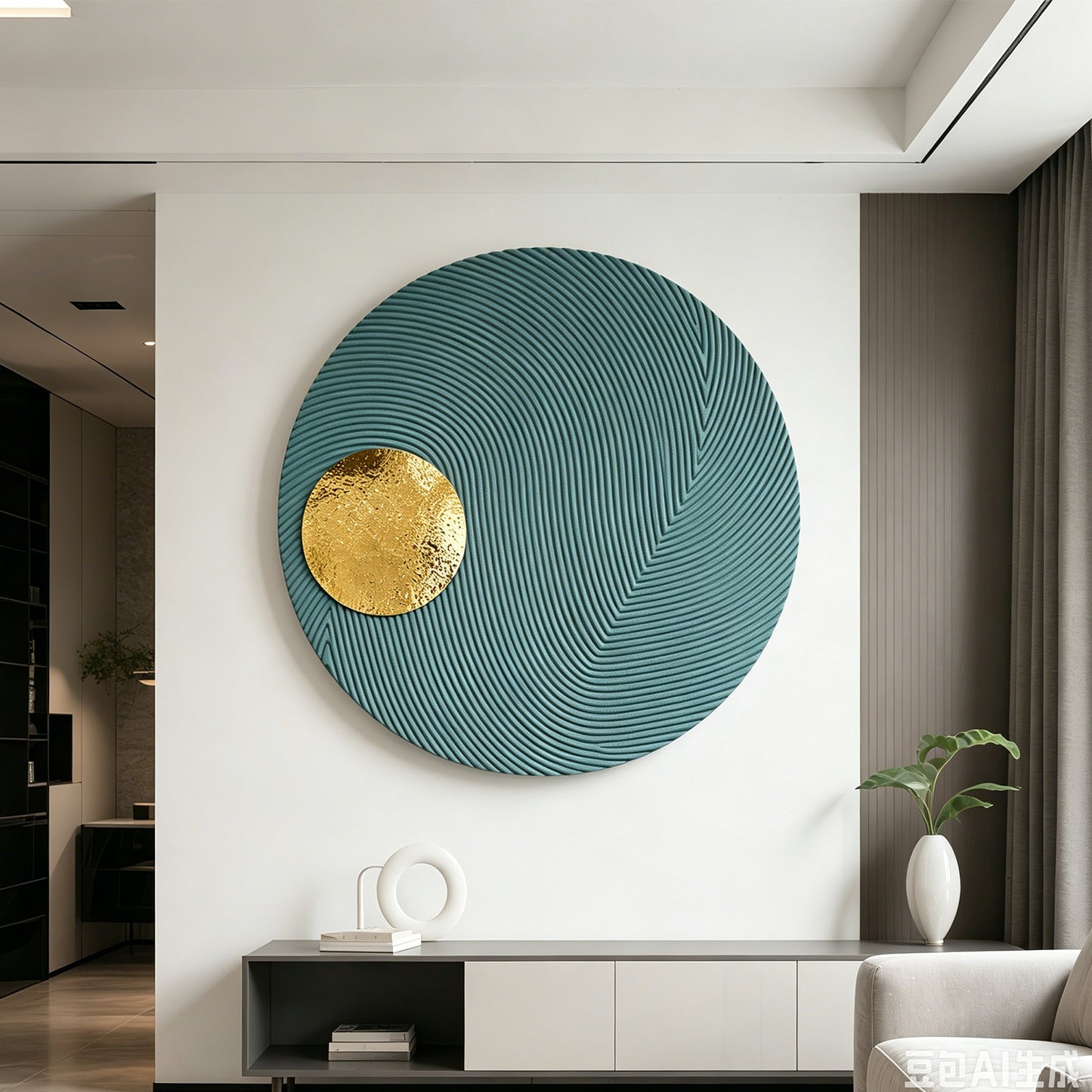 Teal Halo Gold Center Round Wall Art