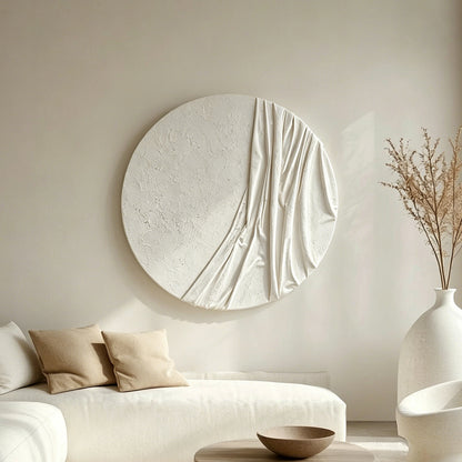White Draped Round Wall Relief