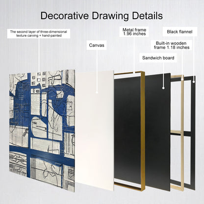 Abstract Line Art Wall Decor with Blue and Neutral Tones