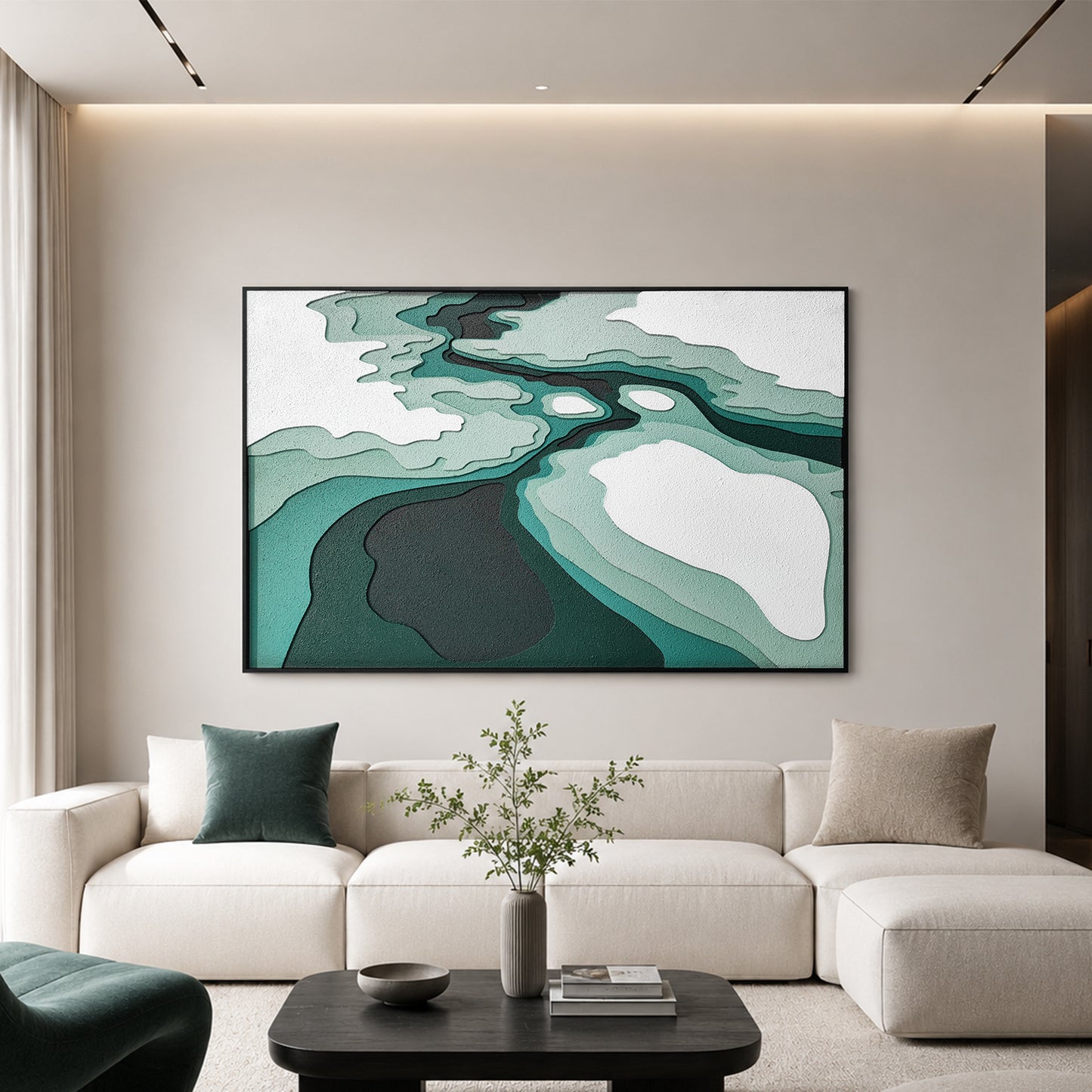 Emerald Mineral Flow Textured Wall Art