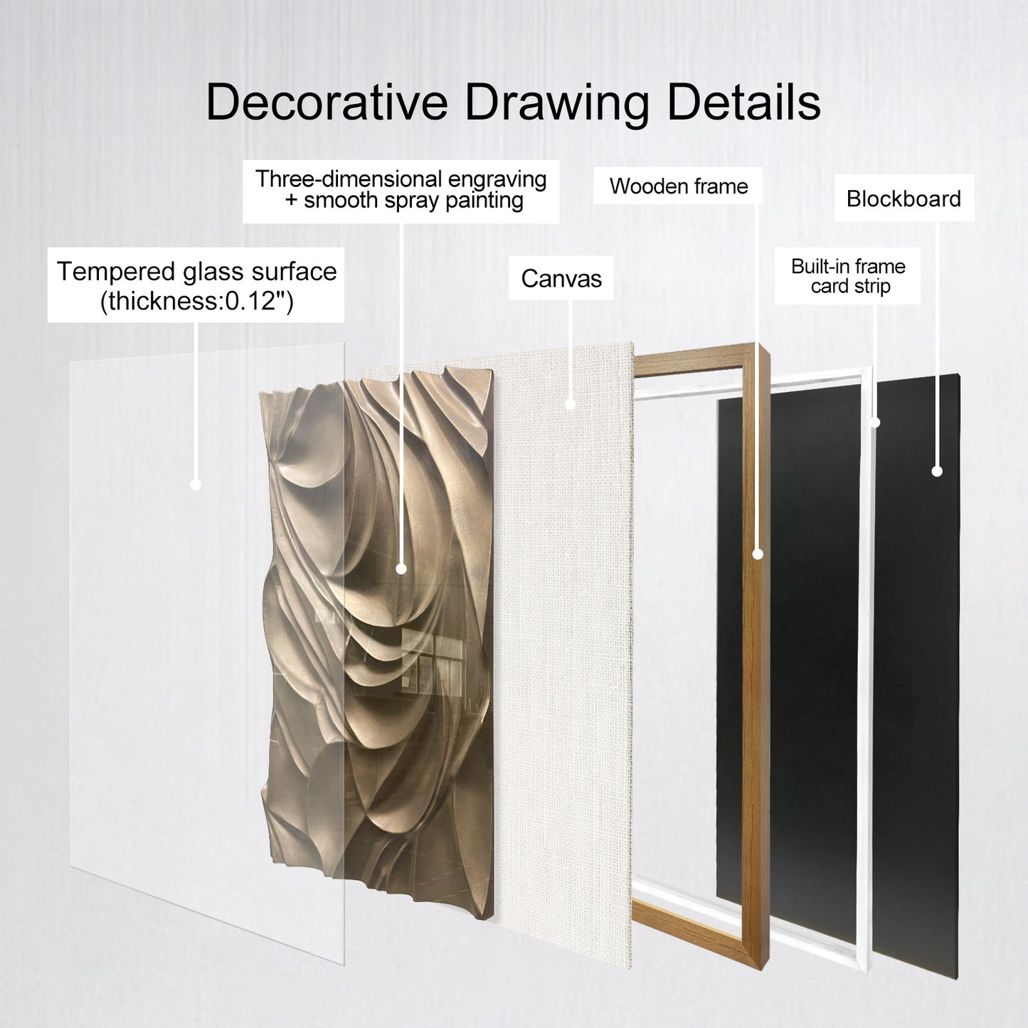 Luxury Corporate Wall Sculpture, Flowing Bronze Wood Carving with Tempered Glass