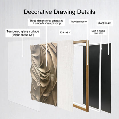 Luxury Corporate Wall Sculpture, Flowing Bronze Wood Carving with Tempered Glass