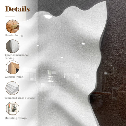 Minimalist 3D Sandstone Wall Sculpture – White Wave on Dark Rough Backing